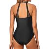 imageHolipick Women One Piece Swimsuit High Neck Tummy Control Bathing Suits Halter Mesh Swim Suit SwimwearBlack
