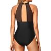imageHolipick Women One Piece Swimsuit High Neck Tummy Control Bathing Suits Halter Mesh Swim Suit SwimwearBlack Pineapple Floral