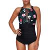 imageHolipick Women One Piece Swimsuit High Neck Tummy Control Bathing Suits Halter Mesh Swim Suit SwimwearFlowers