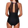 imageHolipick Women One Piece Swimsuit High Neck Tummy Control Bathing Suits Halter Mesh Swim Suit SwimwearFlowers