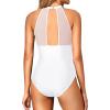 imageHolipick Women One Piece Swimsuit High Neck Tummy Control Bathing Suits Halter Mesh Swim Suit SwimwearWhite