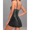 imageHolipick Women One Piece Swimsuit Tummy Control Swimdress Modest Bathing Suit Skirt V Neck Drawstring SwimwearBlack White Polka Dot