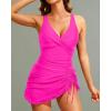 imageHolipick Women One Piece Swimsuit Tummy Control Swimdress Modest Bathing Suit Skirt V Neck Drawstring SwimwearHot Pink