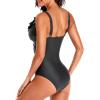 imageHolipick Women One Piece Swimsuits Tummy Control Bathing Suit Ruffle V Neck Swimwear Slimming MonokiniBlack