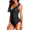 imageHolipick Women One Piece Swimsuits Tummy Control Bathing Suit Ruffle V Neck Swimwear Slimming MonokiniBlack