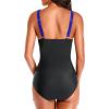 imageHolipick Women One Piece Swimsuits Tummy Control Bathing Suit Ruffle V Neck Swimwear Slimming MonokiniBlack Blue