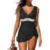 imageHolipick Women One Piece Swimsuits Tummy Control Bathing Suit Ruffle V Neck Swimwear Slimming MonokiniBlack Swimdress
