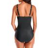 imageHolipick Women One Piece Swimsuits Tummy Control Bathing Suit Ruffle V Neck Swimwear Slimming MonokiniBlack and White