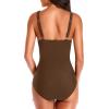 imageHolipick Women One Piece Swimsuits Tummy Control Bathing Suit Ruffle V Neck Swimwear Slimming MonokiniBrown