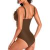 imageHolipick Women One Piece Swimsuits Tummy Control Bathing Suit Ruffle V Neck Swimwear Slimming MonokiniBrown