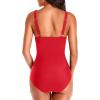 imageHolipick Women One Piece Swimsuits Tummy Control Bathing Suit Ruffle V Neck Swimwear Slimming MonokiniChili Red