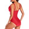 imageHolipick Women One Piece Swimsuits Tummy Control Bathing Suit Ruffle V Neck Swimwear Slimming MonokiniChili Red