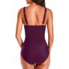imageHolipick Women One Piece Swimsuits Tummy Control Bathing Suit Ruffle V Neck Swimwear Slimming MonokiniDark Purple