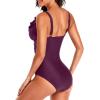 imageHolipick Women One Piece Swimsuits Tummy Control Bathing Suit Ruffle V Neck Swimwear Slimming MonokiniDark Purple