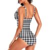 imageHolipick Women One Piece Swimsuits Tummy Control Bathing Suit Ruffle V Neck Swimwear Slimming MonokiniGray Plaid