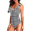 imageHolipick Women One Piece Swimsuits Tummy Control Bathing Suit Ruffle V Neck Swimwear Slimming MonokiniGray Plaid