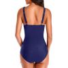 imageHolipick Women One Piece Swimsuits Tummy Control Bathing Suit Ruffle V Neck Swimwear Slimming MonokiniLight Navy