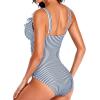imageHolipick Women One Piece Swimsuits Tummy Control Bathing Suit Ruffle V Neck Swimwear Slimming MonokiniStriped