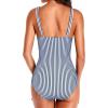 imageHolipick Women One Piece Swimsuits Tummy Control Bathing Suit Ruffle V Neck Swimwear Slimming MonokiniStriped