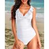 imageHolipick Women One Piece Swimsuits Tummy Control Bathing Suit Ruffle V Neck Swimwear Slimming MonokiniWhite