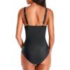 imageHolipick Women One Piece Swimsuits Tummy Control Bathing Suit Ruffle V Neck Swimwear Slimming MonokiniWhole Black
