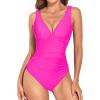 imageHolipick Women One Piece Swimsuits Tummy Control V Neck Slimming Bathing Suit Sexy Criss Cross Back Ruched SwimwearPink