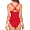 imageHolipick Women One Piece Swimsuits Tummy Control V Neck Slimming Bathing Suit Sexy Criss Cross Back Ruched SwimwearRed