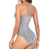 imageHolipick Women One Piece Swimsuits Tummy Control V Neck Slimming Bathing Suit Sexy Criss Cross Back Ruched SwimwearStriped