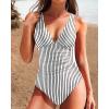 imageHolipick Women One Piece Swimsuits Tummy Control V Neck Slimming Bathing Suit Sexy Criss Cross Back Ruched SwimwearStriped