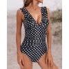 imageHolipick Women Ruffle V Neck One Piece Swimsuit Tummy Control Bathing Suit Full Coverage SwimwearBlack White Dot
