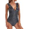 imageHolipick Women Ruffle V Neck One Piece Swimsuit Tummy Control Bathing Suit Full Coverage SwimwearBlack White Dot