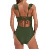 imageHolipick Women Ruffle V Neck One Piece Swimsuit Tummy Control Bathing Suit Full Coverage SwimwearGreen