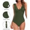 imageHolipick Women Ruffle V Neck One Piece Swimsuit Tummy Control Bathing Suit Full Coverage SwimwearGreen