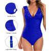 imageHolipick Women Ruffle V Neck One Piece Swimsuit Tummy Control Bathing Suit Full Coverage SwimwearRoyal Blue
