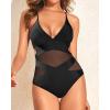 imageHolipick Women Sexy One Piece Swimsuits Mesh High Waisted Bathing Suits Plunge V Neck Monokini Cutout SwimwearBlack