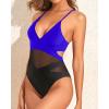imageHolipick Women Sexy One Piece Swimsuits Mesh High Waisted Bathing Suits Plunge V Neck Monokini Cutout SwimwearBlack Blue