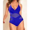imageHolipick Women Sexy One Piece Swimsuits Mesh High Waisted Bathing Suits Plunge V Neck Monokini Cutout SwimwearNew Blue