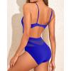imageHolipick Women Sexy One Piece Swimsuits Mesh High Waisted Bathing Suits Plunge V Neck Monokini Cutout SwimwearNew Blue