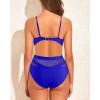 imageHolipick Women Sexy One Piece Swimsuits Mesh High Waisted Bathing Suits Plunge V Neck Monokini Cutout SwimwearNew Blue
