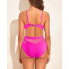 imageHolipick Women Sexy One Piece Swimsuits Mesh High Waisted Bathing Suits Plunge V Neck Monokini Cutout SwimwearPink