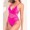 imageHolipick Women Sexy One Piece Swimsuits Mesh High Waisted Bathing Suits Plunge V Neck Monokini Cutout SwimwearPink