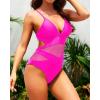 imageHolipick Women Sexy One Piece Swimsuits Mesh High Waisted Bathing Suits Plunge V Neck Monokini Cutout SwimwearPink