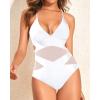 imageHolipick Women Sexy One Piece Swimsuits Mesh High Waisted Bathing Suits Plunge V Neck Monokini Cutout SwimwearWhite