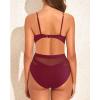 imageHolipick Women Sexy One Piece Swimsuits Mesh High Waisted Bathing Suits Plunge V Neck Monokini Cutout SwimwearWine Red