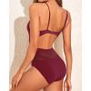 imageHolipick Women Sexy One Piece Swimsuits Mesh High Waisted Bathing Suits Plunge V Neck Monokini Cutout SwimwearWine Red