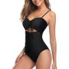 imageHolipick Women Tummy Control One Piece Swimsuits Strapless Bandeau Bathing Suits Ruched Slimming SwimwearBlack