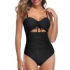 imageHolipick Women Tummy Control One Piece Swimsuits Strapless Bandeau Bathing Suits Ruched Slimming SwimwearBlack