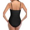 imageHolipick Women Tummy Control One Piece Swimsuits Strapless Bandeau Bathing Suits Ruched Slimming SwimwearBlack