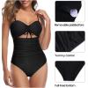 imageHolipick Women Tummy Control One Piece Swimsuits Strapless Bandeau Bathing Suits Ruched Slimming SwimwearBlack