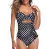 imageHolipick Women Tummy Control One Piece Swimsuits Strapless Bandeau Bathing Suits Ruched Slimming SwimwearBlack Dot